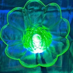 Vintage 1930s McKee Green Uranium Glass Colonial 1776 Pedestal Console Bowl 12.5